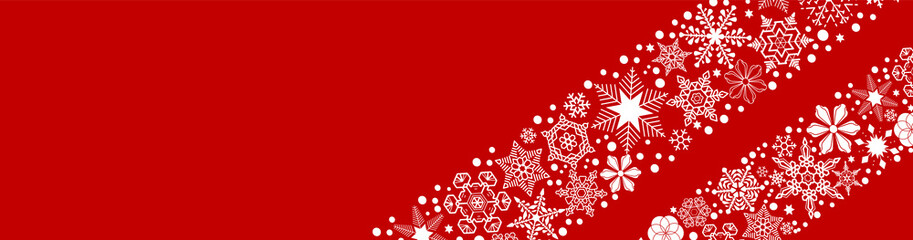 Snowflakes greeting banner for winter holidays, vector red and white pattern 