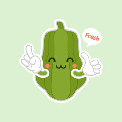 Cute and kawaii Green Chayote Cartoon Character. can be used in restaurant menu, cooking books and organic farm label. Healthy food.Tasty vegan. Organic product. Culinary vegetable ingredient