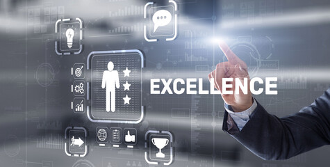 Excellence Concept. Quality Service. Businessman pressing Excellence virtual screen