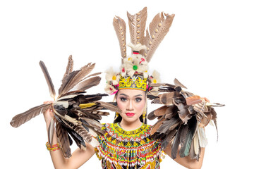 Asian woman dancing East Kalimantan traditional dance (Giring-Giring dance)