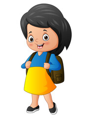 Happy school girl with backpack