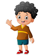 Cartoon illustration of little boy waving hand