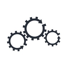Three rotating gears. Unified process. Adapting to change. Vector illustration isolated on white background.