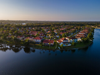 Beautiful aerial view of the luxurious suburbs in Florida, Fort Lauderdale