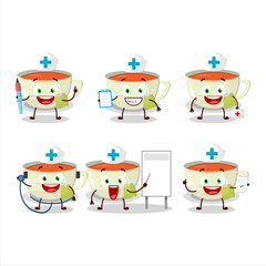 Doctor profession emoticon with cup of tea cartoon character