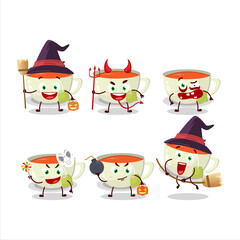 Halloween expression emoticons with cartoon character of cup of tea