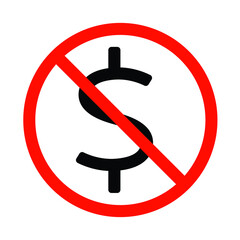 No American dollar currency icon. Simple flat style. Dollar symbol. Forbidden, warning, prohibition concept. Vector illustration isolated on white background. EPS 10.