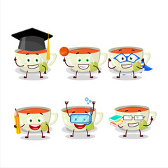 School student of cup of tea cartoon character with various expressions