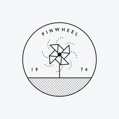 Illustration logo with a pinwheel. Black color hipster design. 