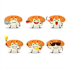 Nigiri sushi cartoon character with various types of business emoticons