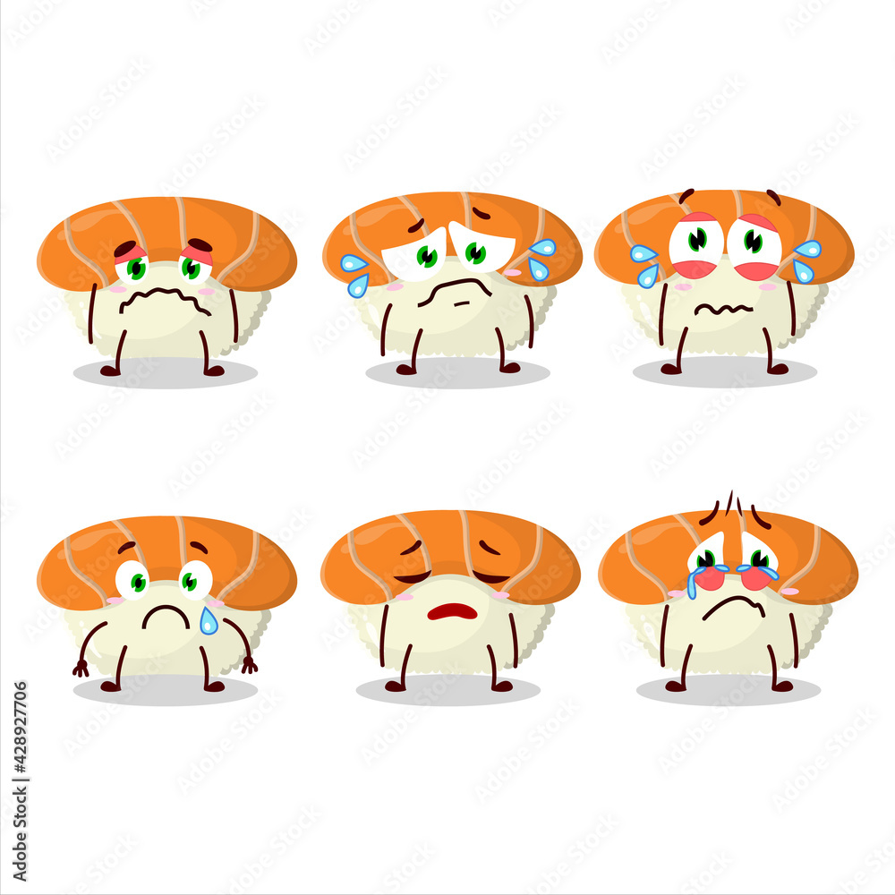 Poster Nigiri sushi cartoon character with sad expression