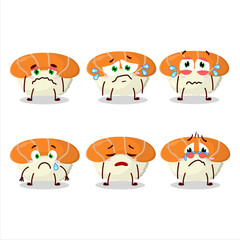 Nigiri sushi cartoon character with sad expression