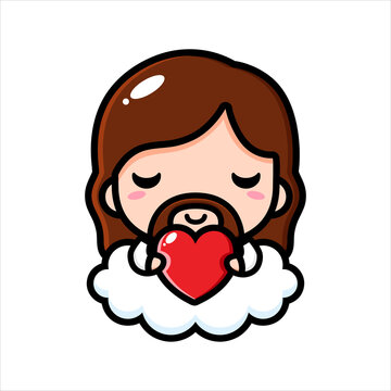 cute cartoon jesus vector design hugging heart on cloud