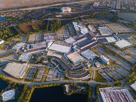 Aerial panorama of Sawgrass Mills Outlet Mall Sunrise Florida USA