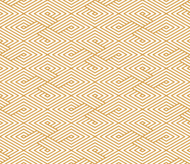 Abstract geometric pattern with stripes, lines. Seamless vector background. White and gold ornament. Simple lattice graphic design
