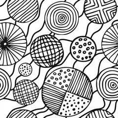Seamless pattern. Abstract vector background, banner. Circles of different sizes and textures. Hand drawing, grayscale.