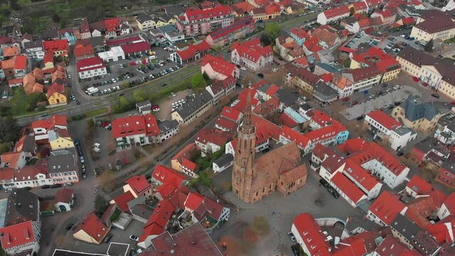 Beautiful top view of the central and historical part of Bad Durkheim. Beautiful flight on a quadcopter.