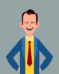 Cartoon male cheerful facial expression vector illustration. Young businessman character expression for design, motion or animation.