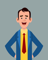 Cartoon male joyful facial expression vector illustration. Young businessman character expression for design, motion or animation.