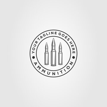 Minimalist bullet, ammo line art badge logo template vector illustration design