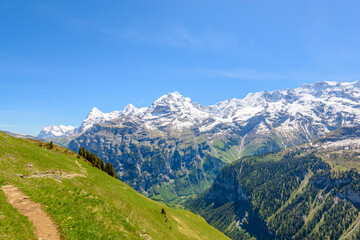 The Swiss Alps at Murren, Switzerland. Jungfrau Region. The valley of Lauterbrunnen from Interlaken.