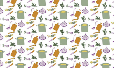 pattern with vegetables and kitchen utensils