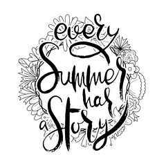 Hand lettering grunge card with flower background. Handcrafted doodle letters in retro style. Hand-drawn vintage typography