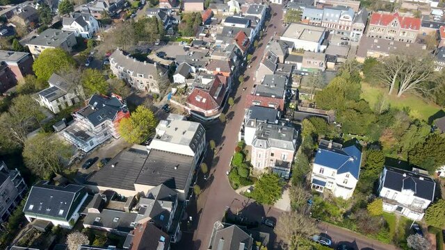 Aerial of small shopping district in Baarn, the Netherlands