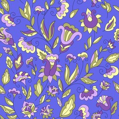 Floral seamless background pattern. Ethnic vector illustration. fantasy flowers and leaves. Oriental style