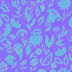 Fototapeta na wymiar Floral seamless background pattern. Ethnic vector illustration. fantasy flowers and leaves. Oriental style