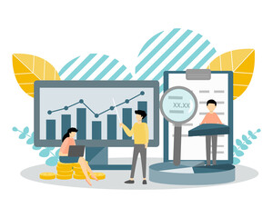 Businessman presenting growth income,his teammates doing money report and Financial analysis. concept of growth profit,market share,Budget planing,Financial report,stock price.