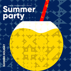 A cool drink. Summer. Flat vector illustration. Summer time, background patterns on the theme of summer, vacation, weekend, beach. Perfect background for posters, cover art, flyer, banner.