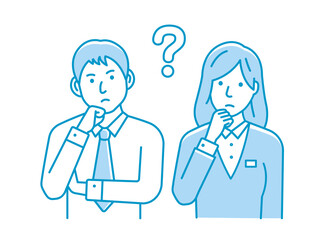 Vector Illustration of young businessman and businesswoman having a question