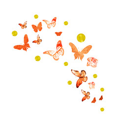 Flock of silhouette butterflies on white