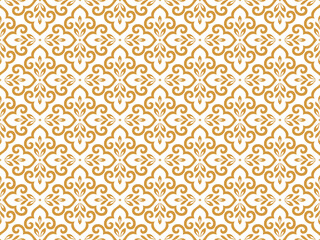Flower geometric pattern. Seamless vector background. White and gold ornament