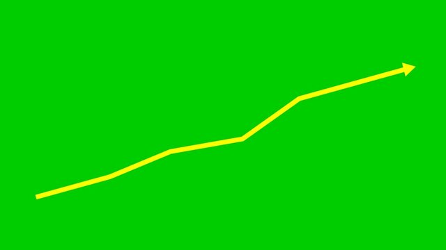 Animated financial yellow growth chart with trend line graph. Growth bar chart of economy. Vector illustration isolated on green background.