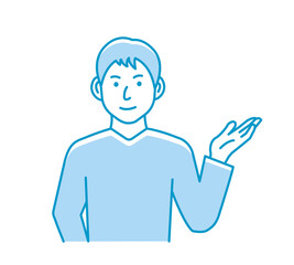 Vector illustration of a young man introducing or navigating