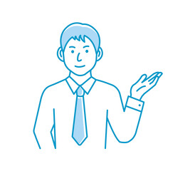 Vector illustration of a young businessman introducing or navigating