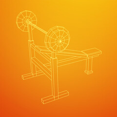 Barbell with weights. Gym equipment. Bodybuilding, powerlifting, fitness concept. Wireframe low poly mesh vector illustration.