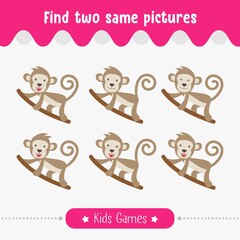 Kids game for educational activity preschool children with find two same pictures vector illustration