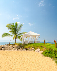 Spa salon on beach of tropical island - healthcare background