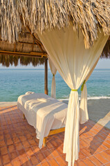 Spa salon on beach of tropical island - healthcare background