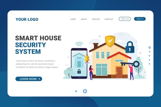 Landing page template smart house security system vector illustration