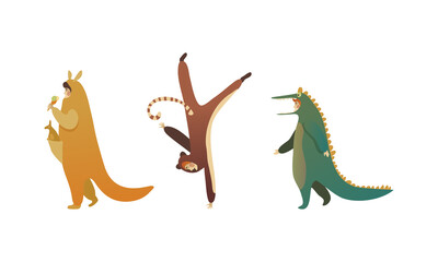 Man Character Wearing Animal Costume Participating in Masquerade and Celebrating Party Vector Set