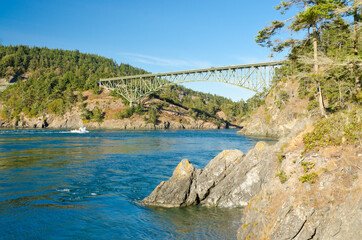 The Deception Pass Bridge bridge connecting Whidbey Island to Fidalgo Island in the U.S. state of...