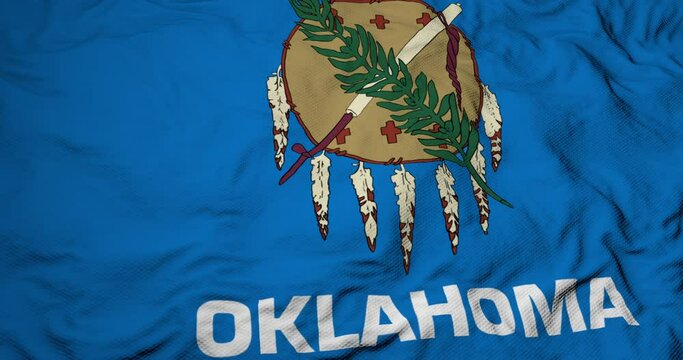 Full frame 3D animation of a flag of Oklahoma (USA) waving.