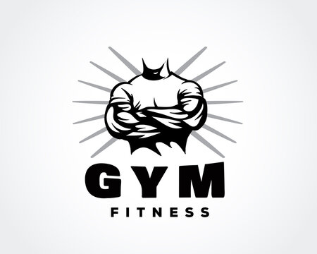 body builder gym fitness muscular model logo design template illustration
