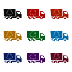 Recycling truck icon isolated on white background color set