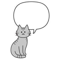 吹き出し付き体が右に向いている全身のサバトラ猫
