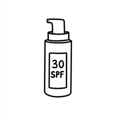 Packaging of SPF sunscreen. Sunscreen for the body. Tanning agent . Vector illustration in the doodle style